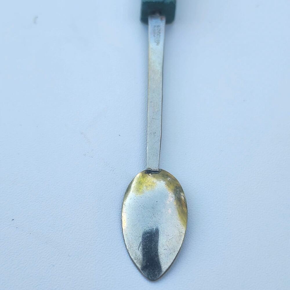 Vintage Mexico Souvenir Spoon Alpaca Silver Jade Handle Aztec Mayan Totem 4in - Picture 8 of 8